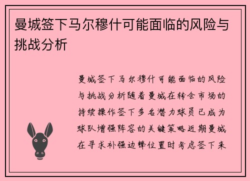 曼城签下马尔穆什可能面临的风险与挑战分析 曼城签下马尔穆什可能面临的风险与挑战分析